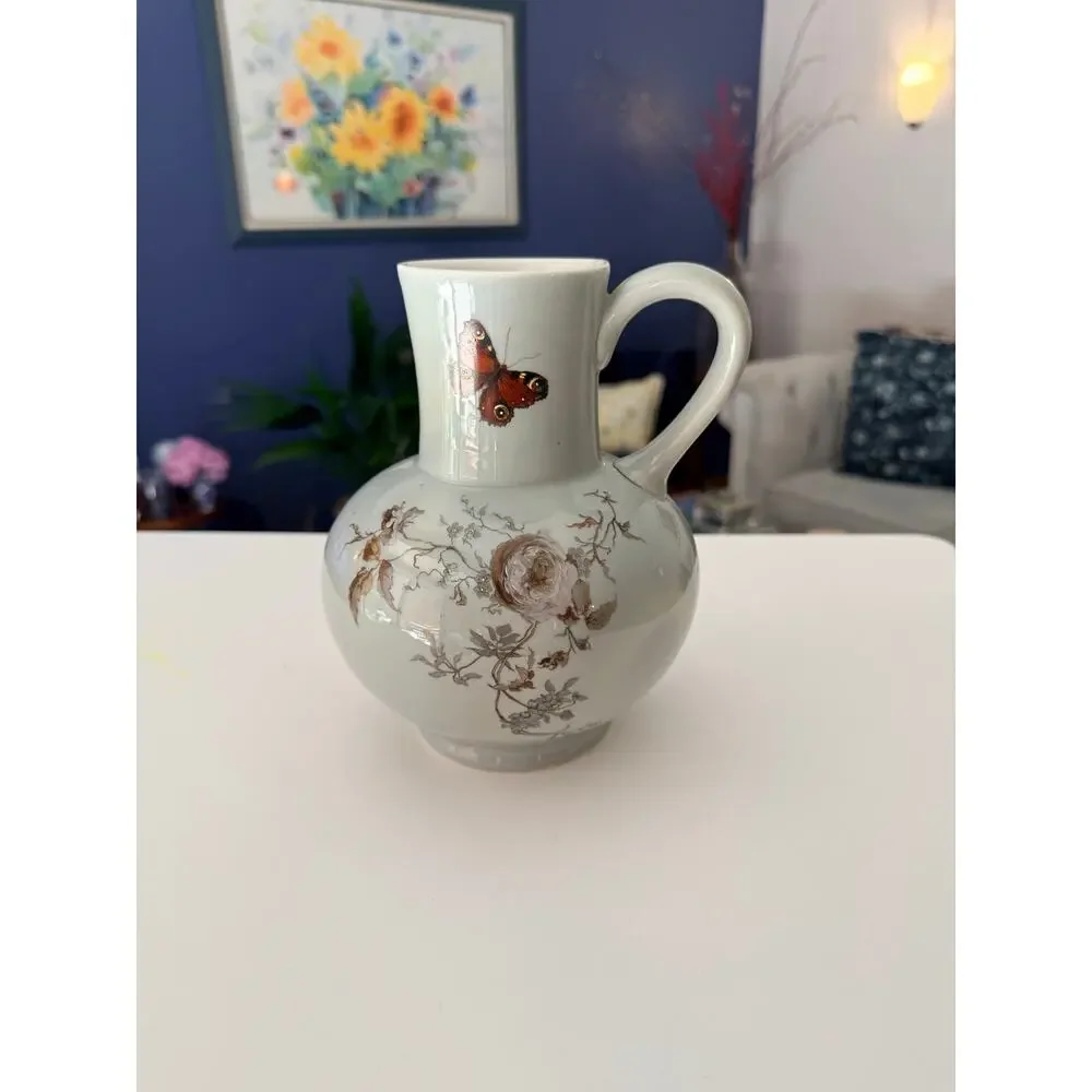 Antique Haviland Limoges Pitcher Aesthetic Movement Butterfly Floral 1880s Jug